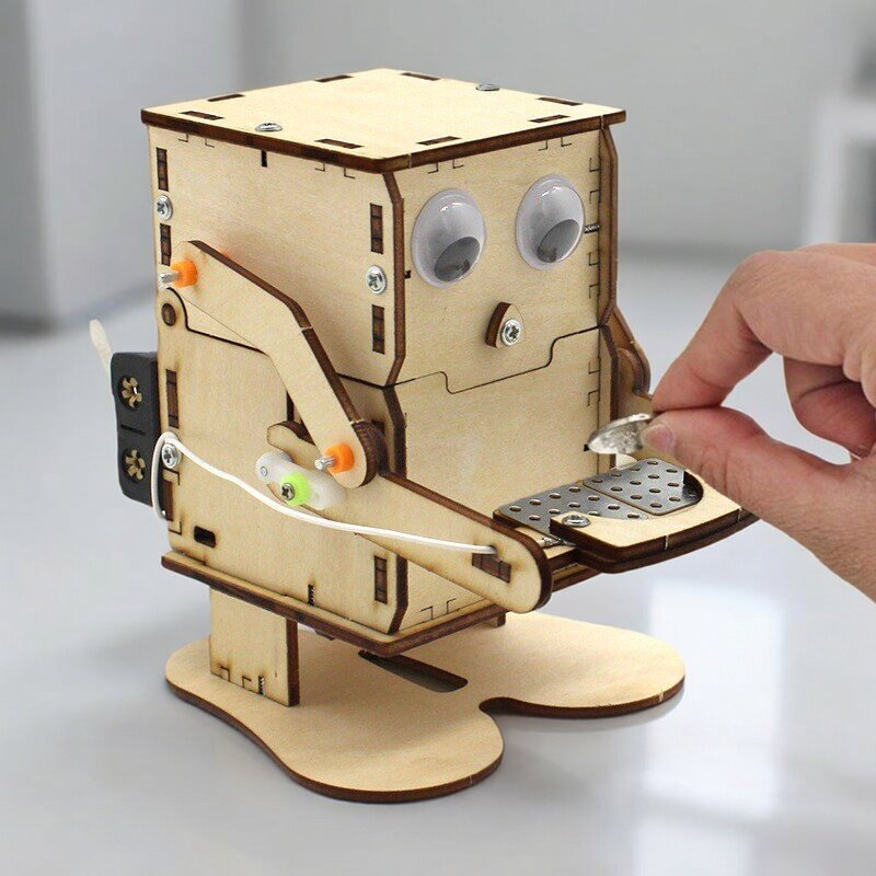Science Project Kit - 木製組み立てDIYロボットコイン食いしん坊モデルSTEMプロジェクト教育学習科学実験教育学習キット