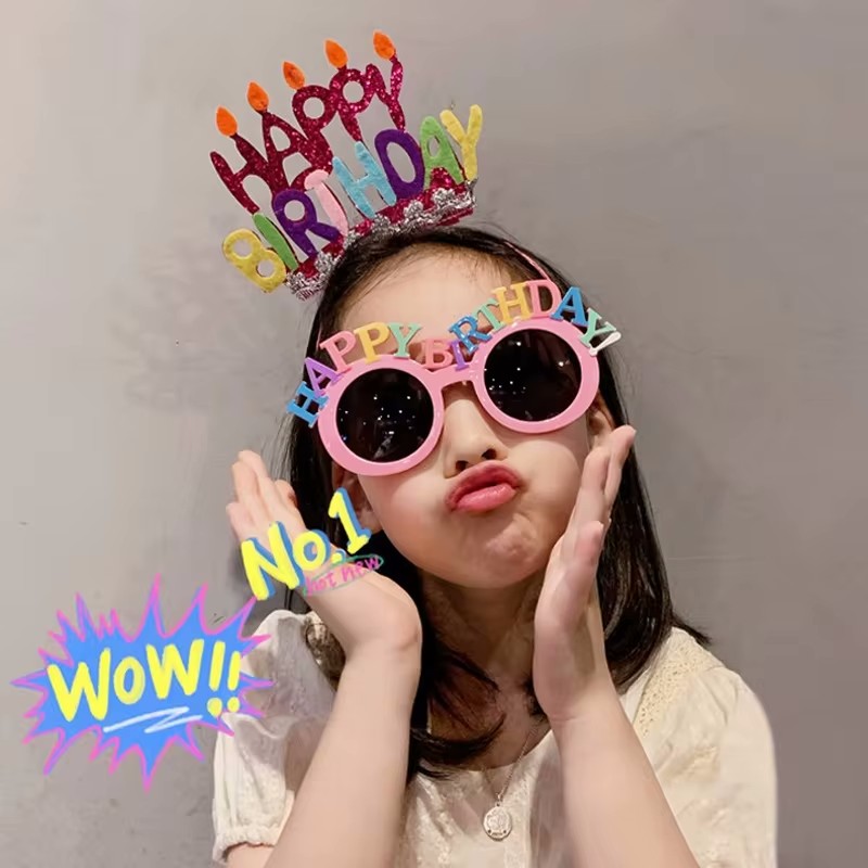 Science Of Happiness - 女の子のためのお誕生日おめでとう装飾メガネ、ヘアアクセサリー、写真アクセサリー、休日の装飾、ヘッドバンド用品