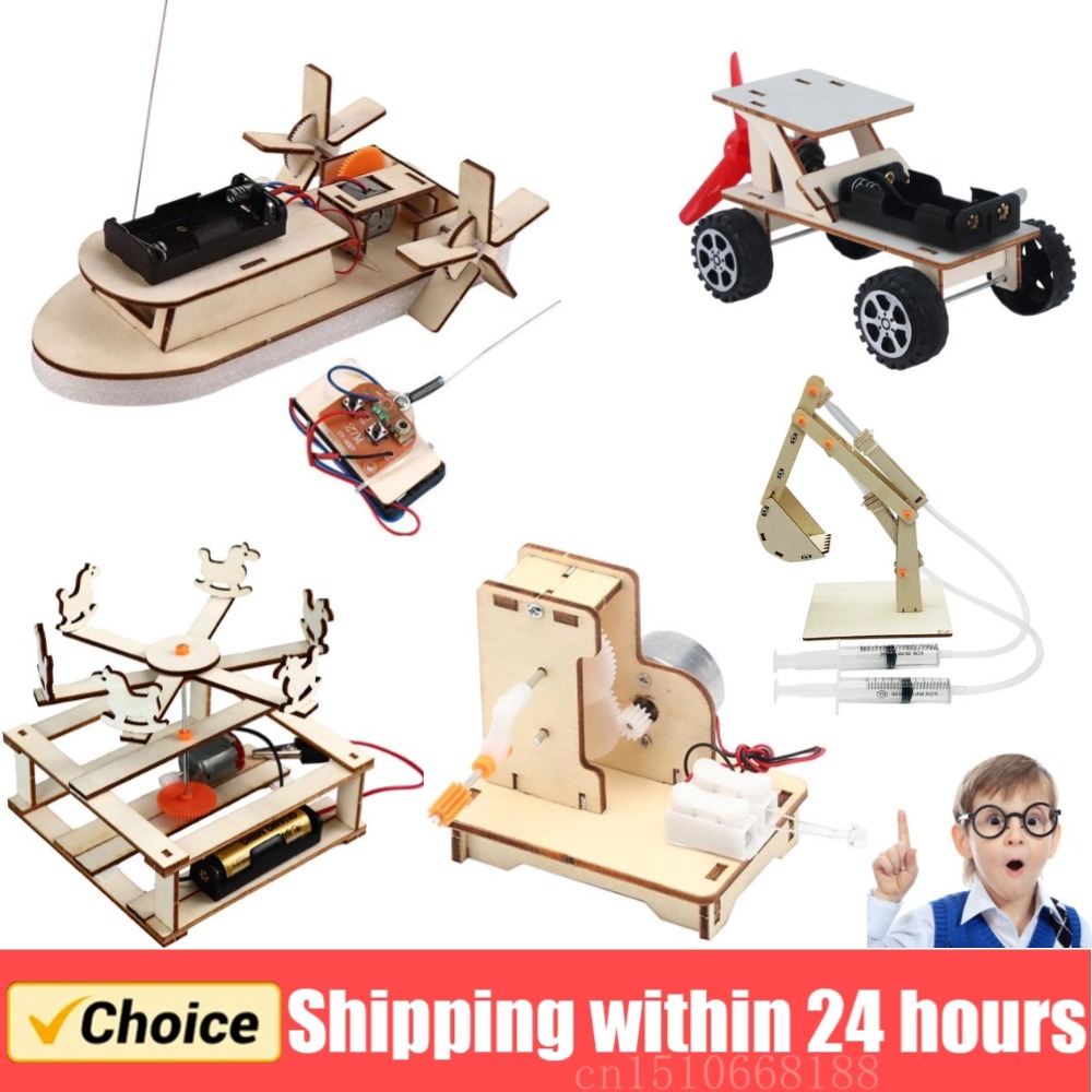 Science Max - 子供のためのDIY木製ボートモデル科学玩具、電気ステム、教育教育キット、3D組み立て、科学実験